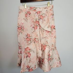 NWT 8 Antonio Melani Pink Blossom Floral Quilted Ruffle Swing Skirt